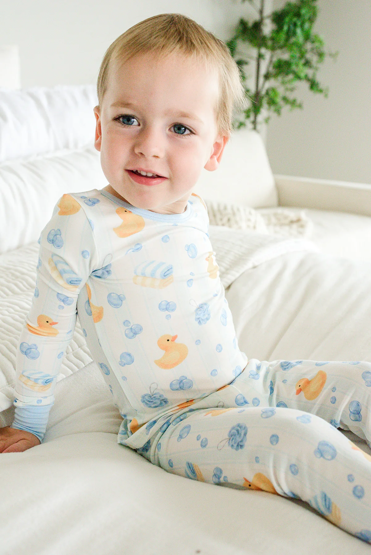 Two Piece Bamboo Pajama Set | Bubble Duckies Blue