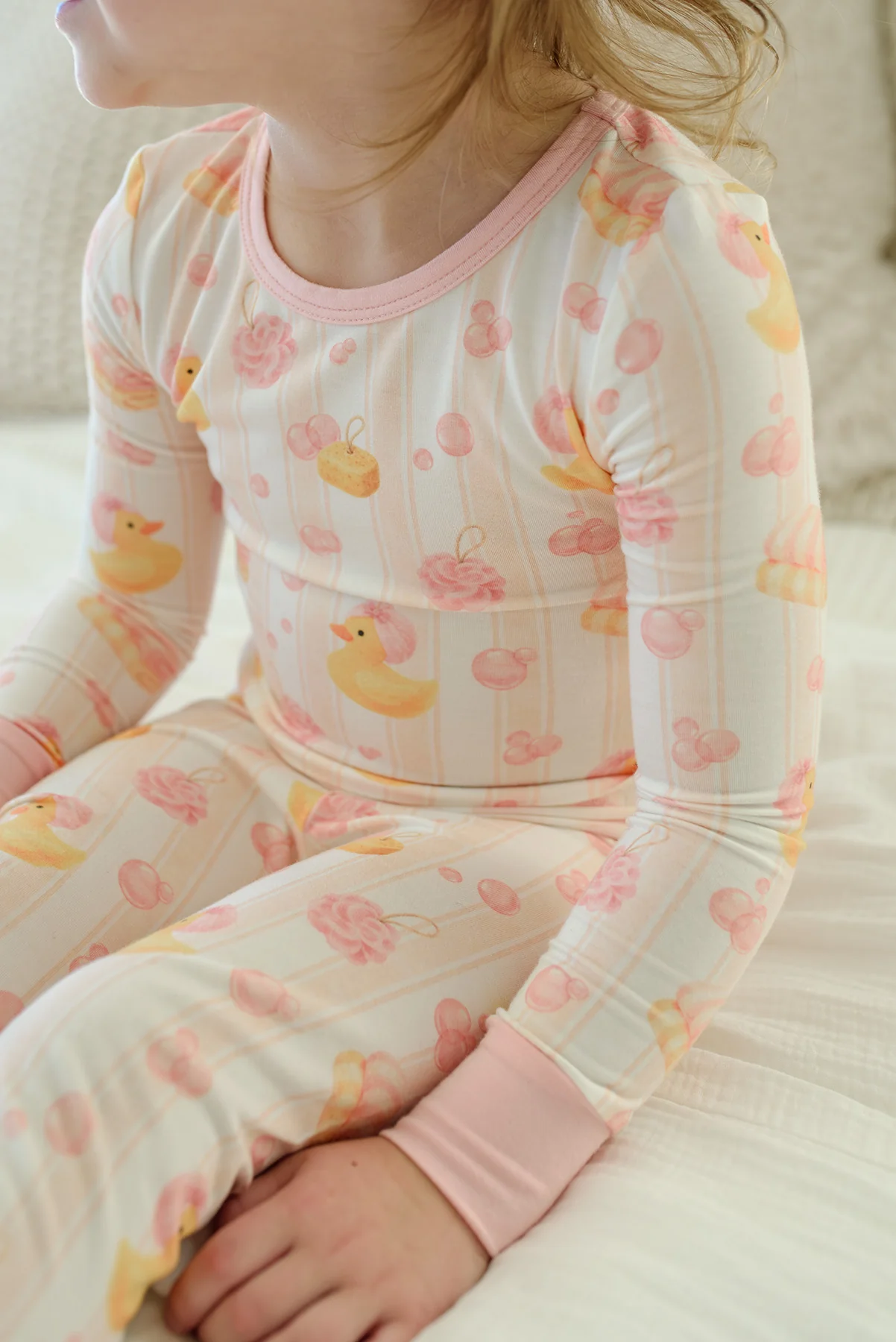 Two Piece Bamboo Pajama Set | Bubble Duckies Pink