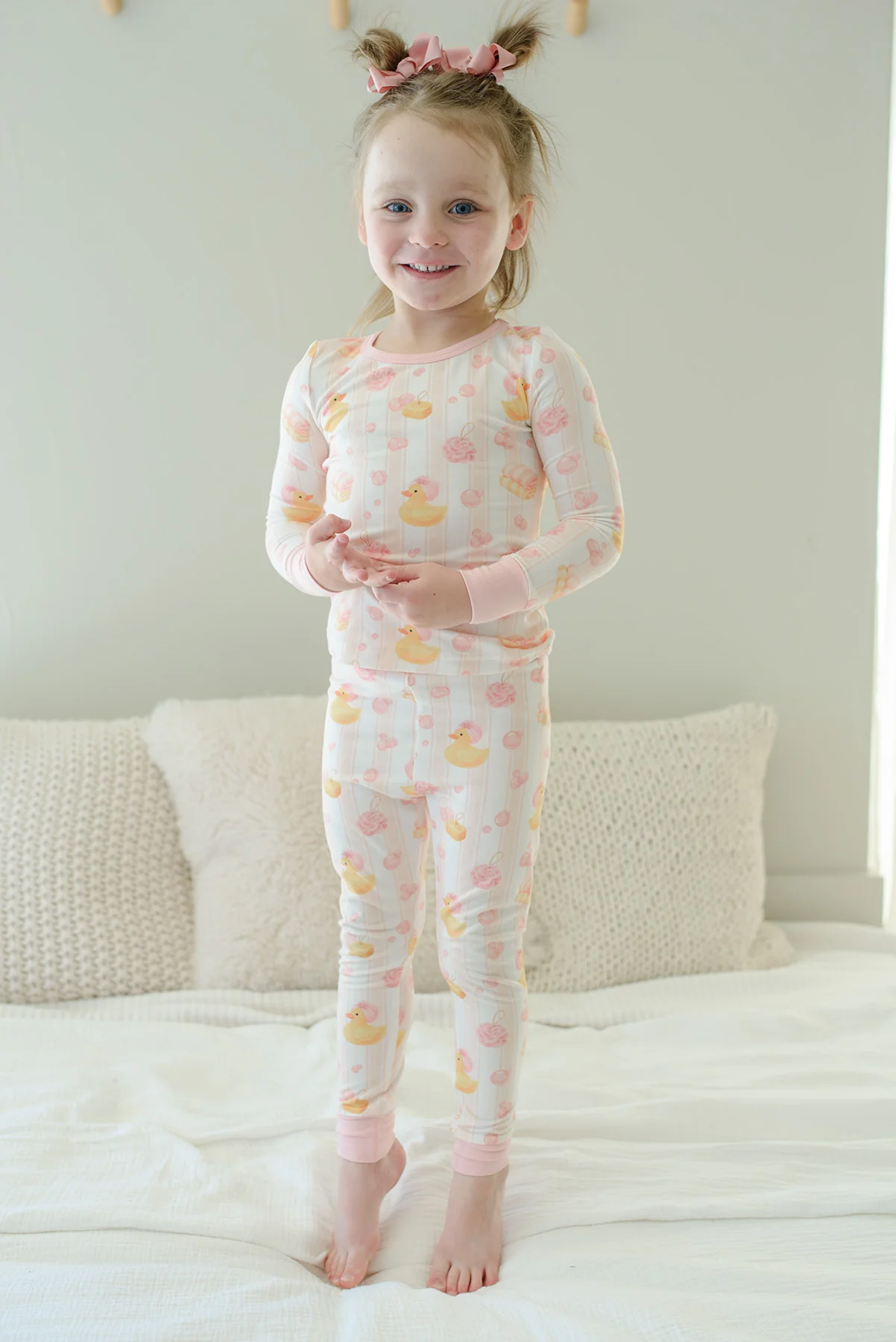 Two Piece Bamboo Pajama Set | Bubble Duckies Pink - Image 11