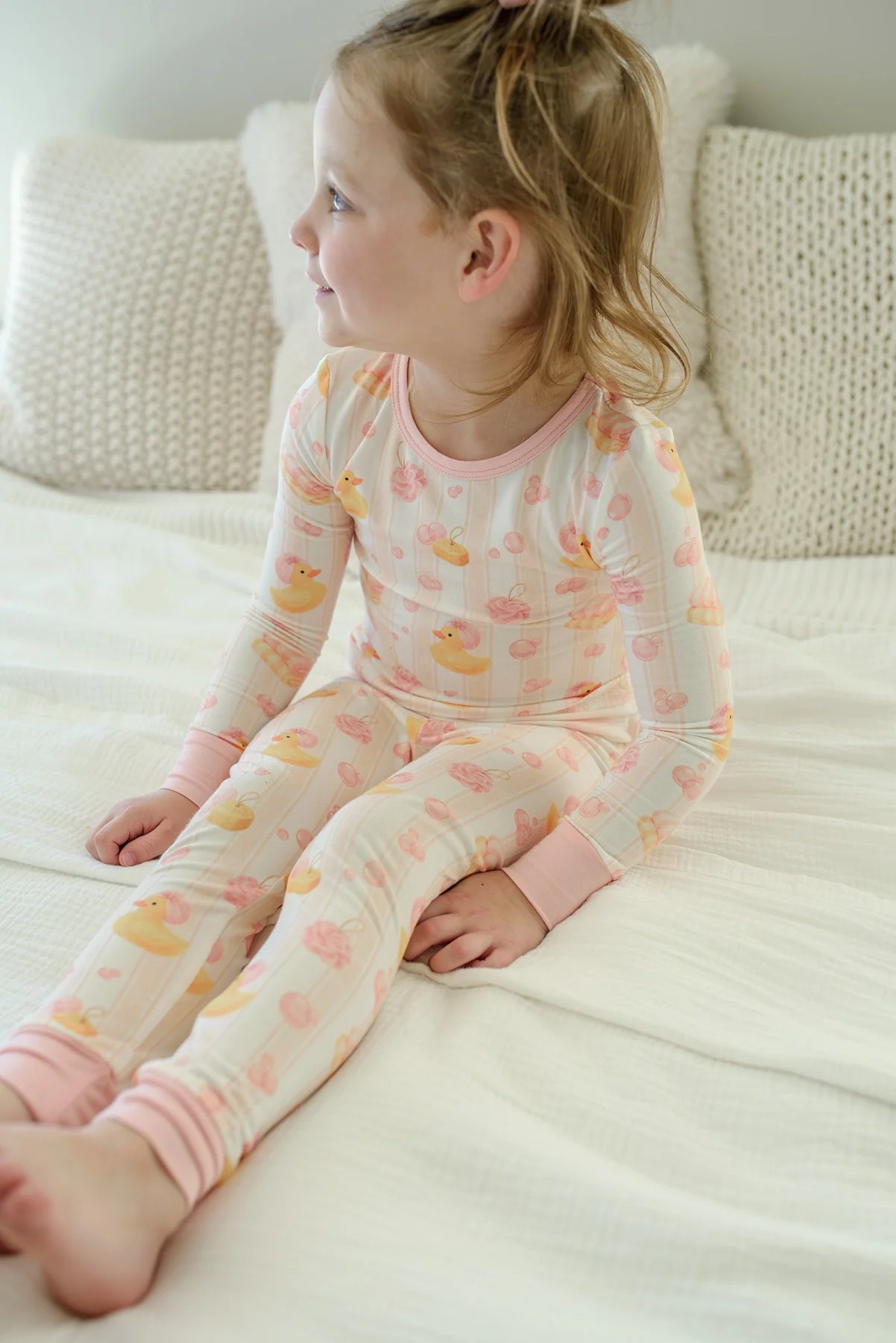Two Piece Bamboo Pajama Set | Bubble Duckies Pink - Image 12