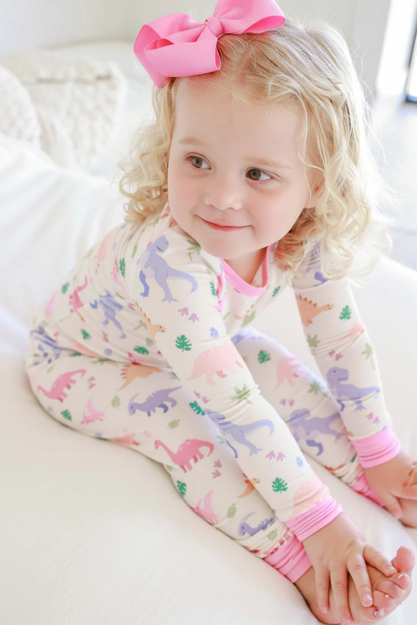 Two Piece Bamboo Pajama Set | Little Fossil Pink - Image 8