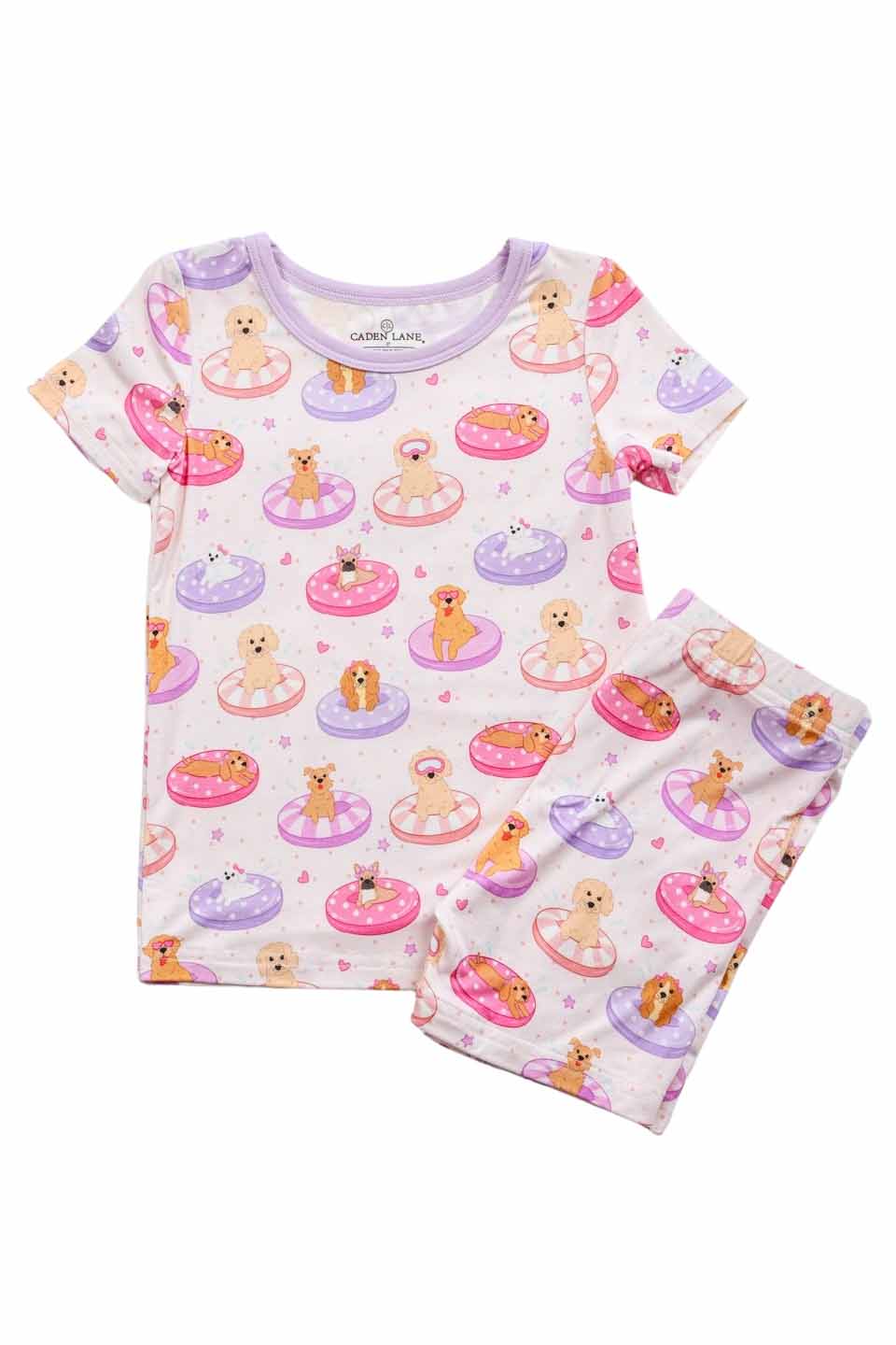 Two Piece Short Pajama Set | Poolside Pups Pink - Image 2