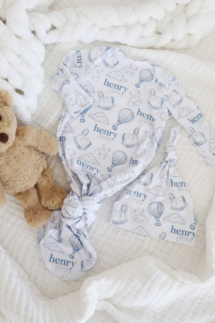 Up In The Clouds Personalized Newborn Baby Knot Gown - Image 2