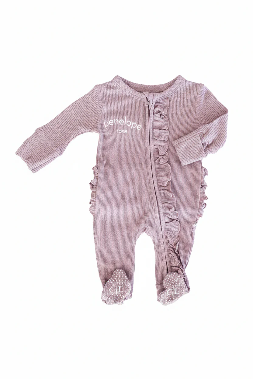 Embroidered Bamboo Waffle Zipper Ruffle Footies | In Bloom - Image 2