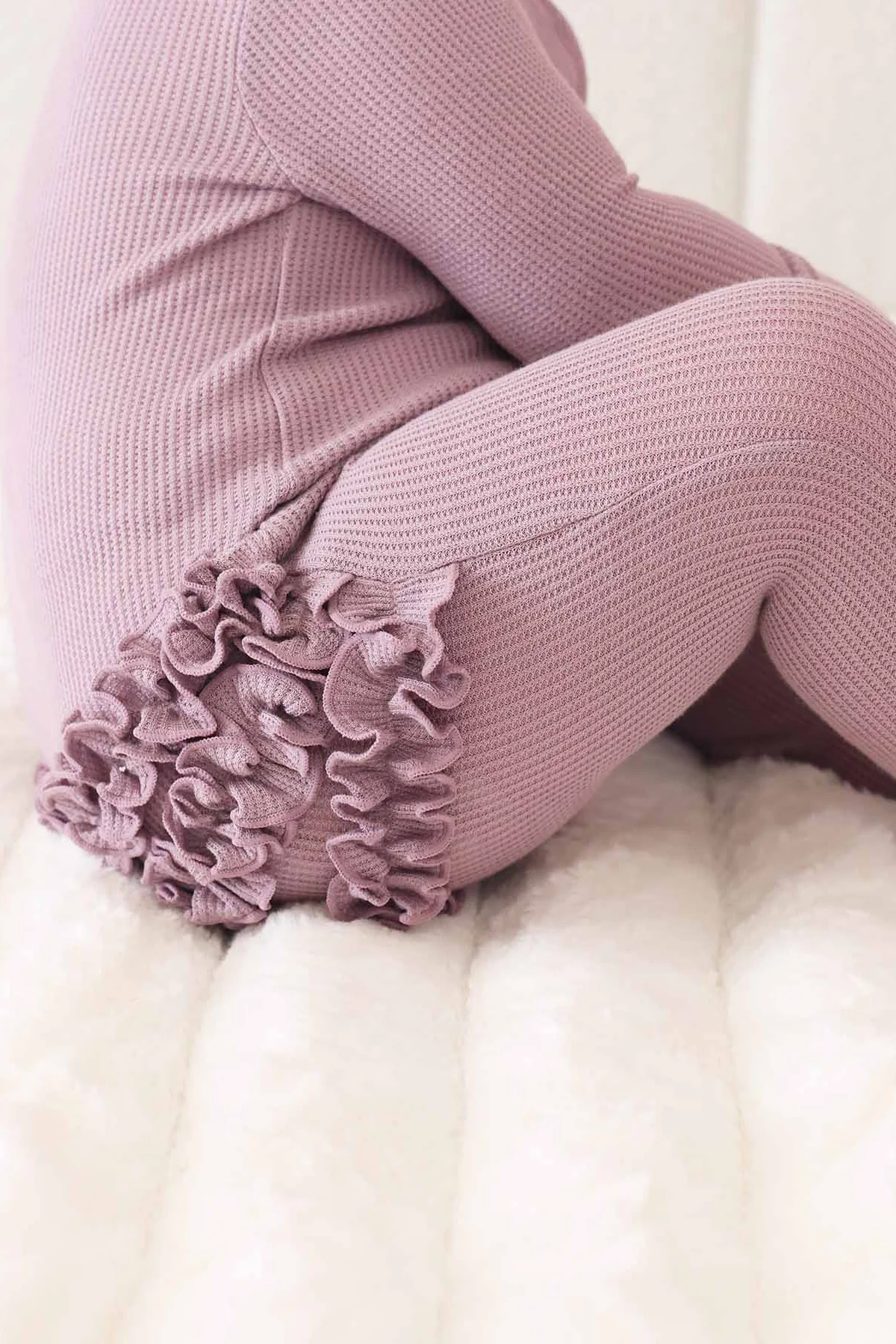 Embroidered Bamboo Waffle Zipper Ruffle Footie | Amethyst - Image 4