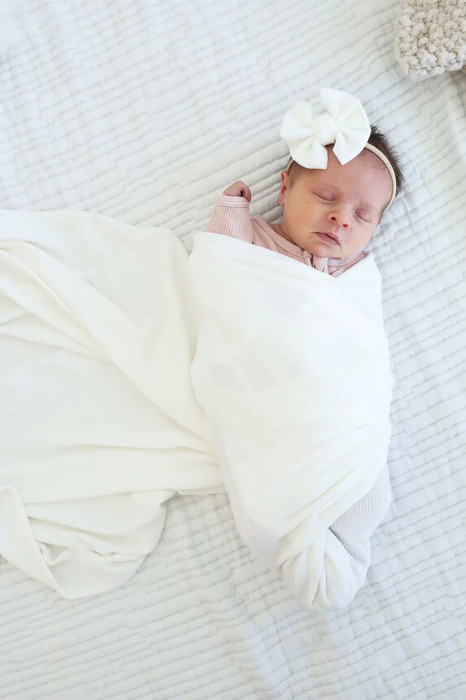 Cloud White Bamboo Waffle Bow Headband - Image 2
