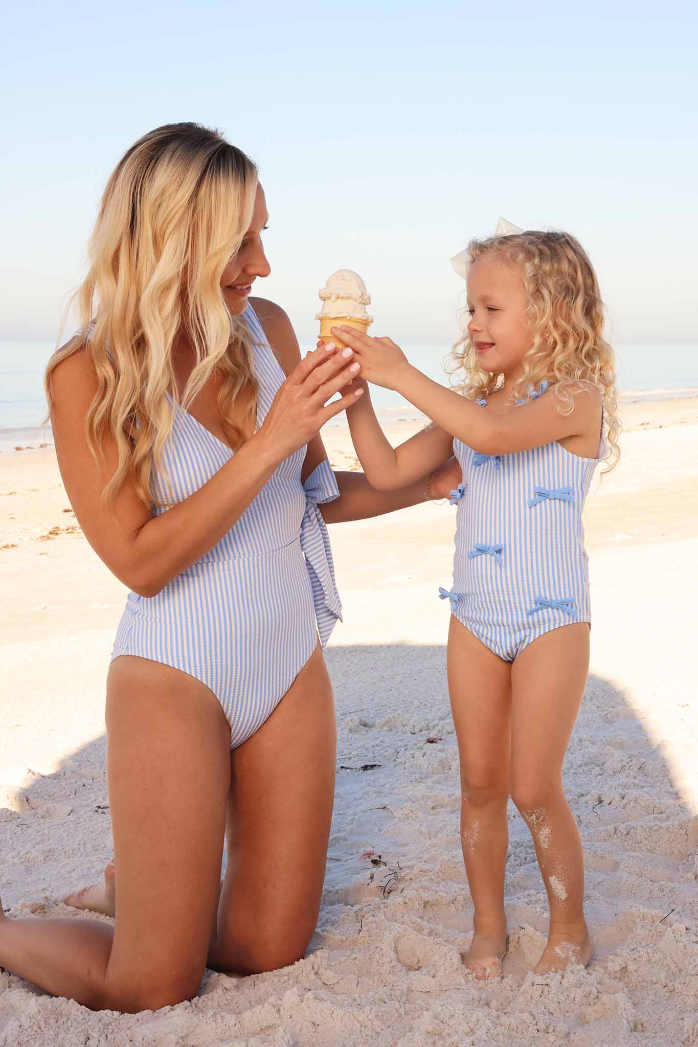Women's Criss Cross One-Piece Swimsuit | Seersucker Blue - Image 5