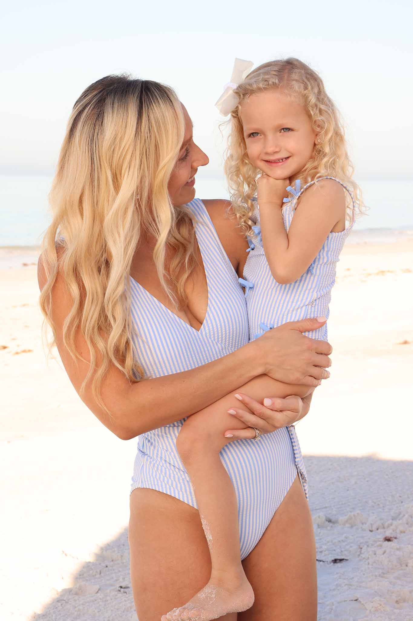 Women's Criss Cross One-Piece Swimsuit | Seersucker Blue - Image 7