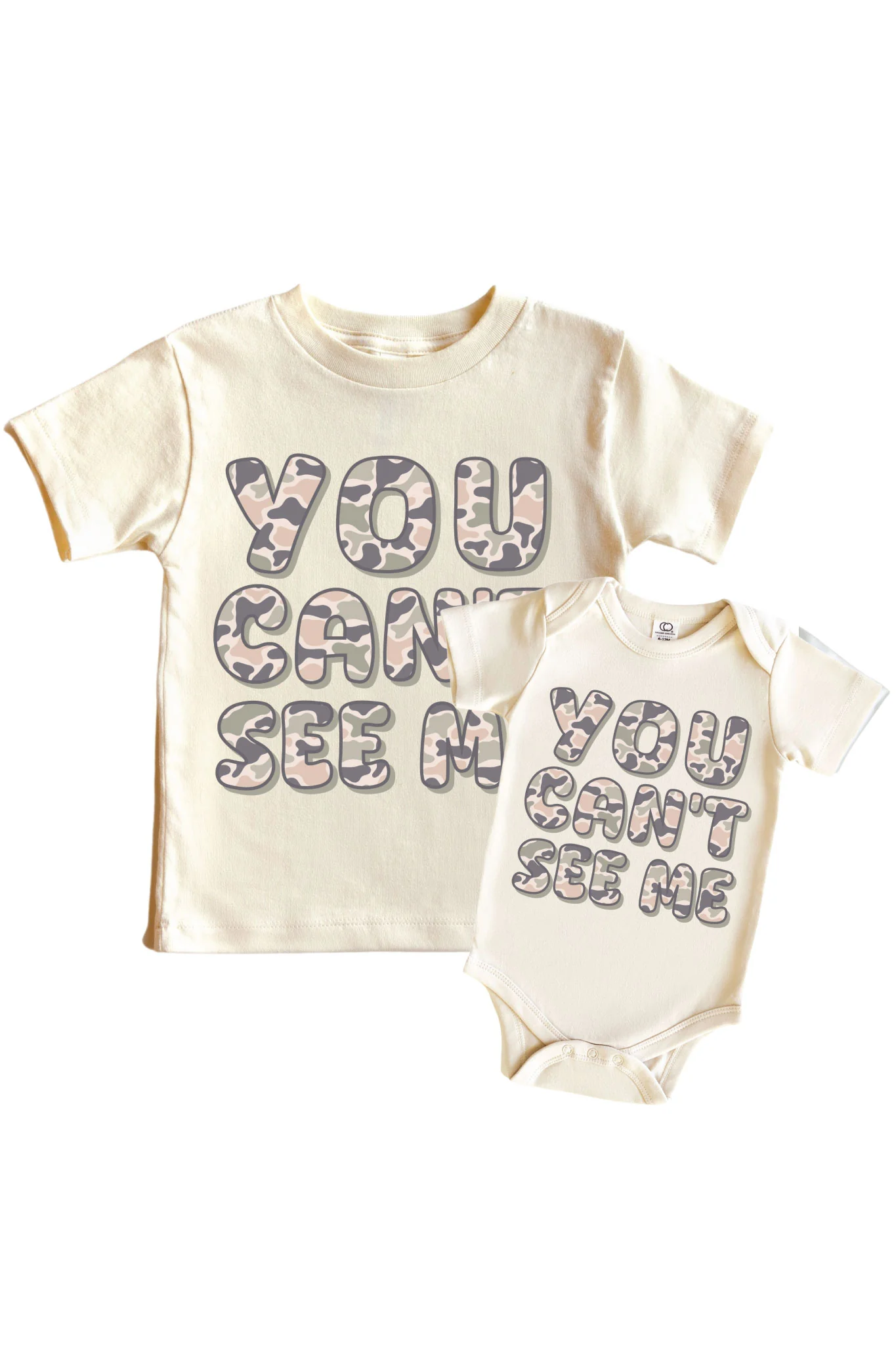 You Can't See Me Graphic Bodysuit & Kids Tee | Natural