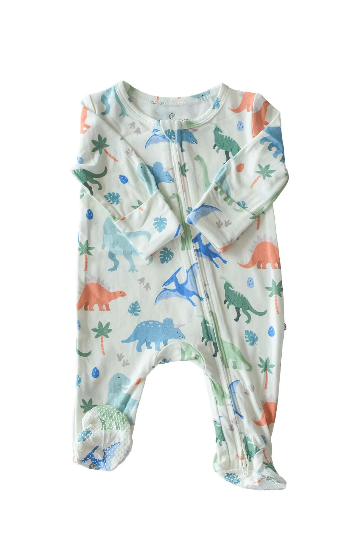 Bamboo Zipper Footie | Little Fossil Neutral - Image 2