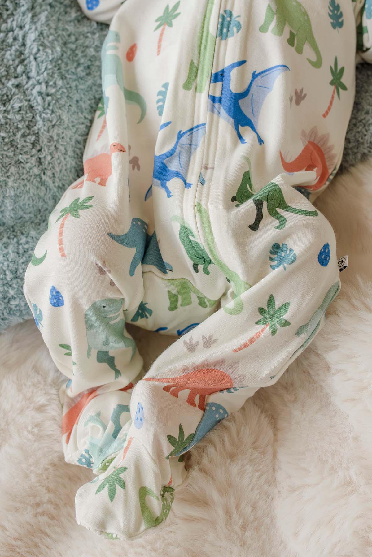 Bamboo Zipper Footie | Little Fossil Neutral - Image 3